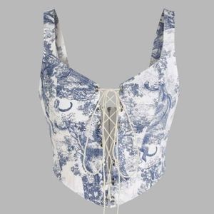 NWT Cider toile lace up zip back corset stule top
